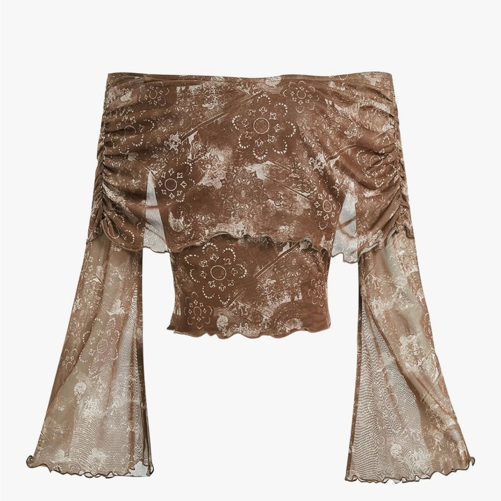 Chic Brown Floral Off-Shoulder Blouse